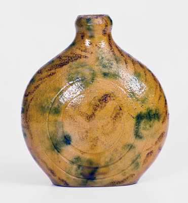 American Redware Flask w/ Elaborate Copper and Manganese Decoration