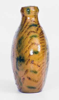 American Redware Flask w/ Elaborate Copper and Manganese Decoration