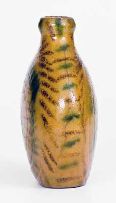 American Redware Flask w/ Elaborate Copper and Manganese Decoration