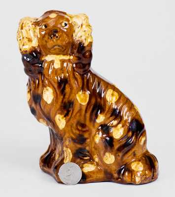 Rare and Fine Slip-Decorated Redware Spaniel w/ Related Poster, Pennsylvania origin