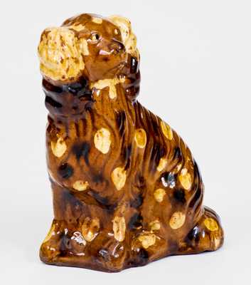 Rare and Fine Slip-Decorated Redware Spaniel w/ Related Poster, Pennsylvania origin