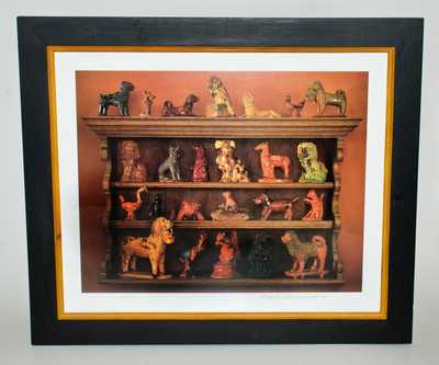 Rare and Fine Slip-Decorated Redware Spaniel w/ Related Poster, Pennsylvania origin