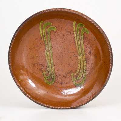 Redware Plate w/ Copper Slip Decoration, Singer Pottery, Haycock Twp, Bucks County, PA