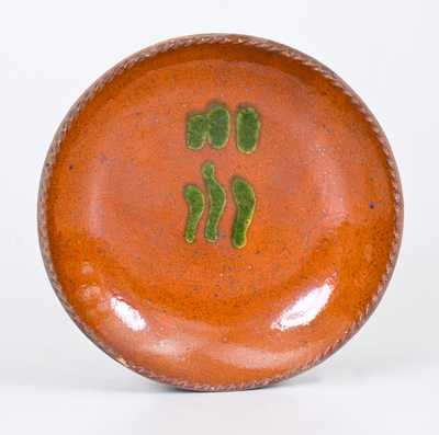 Redware Plate w/ Copper Slip Decoration, Singer, Haycock Township, Bucks County, PA