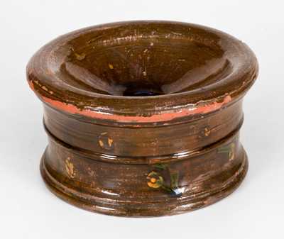 Rare Slip-Decorated Redware Spittoon, Singer Pottery, Haycock Twp, Bucks County, PA