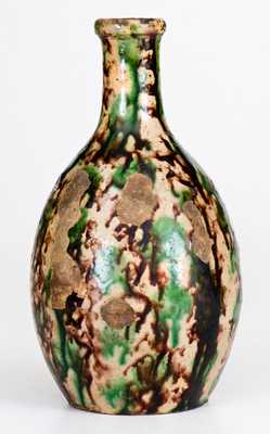 Extremely Rare Moravian Redware Bottle w/ Tortoiseshell Glaze, Salem, NC