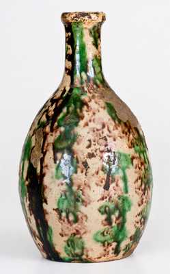 Extremely Rare Moravian Redware Bottle w/ Tortoiseshell Glaze, Salem, NC