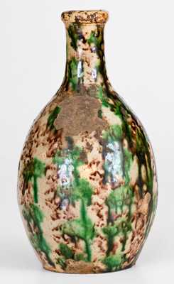 Extremely Rare Moravian Redware Bottle w/ Tortoiseshell Glaze, Salem, NC