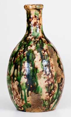 Extremely Rare Moravian Redware Bottle w/ Tortoiseshell Glaze, Salem, NC