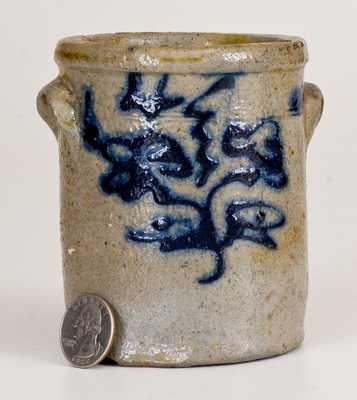 Fine Miniature Ohio Stoneware Jar with Slip-Trailed Floral Decoration