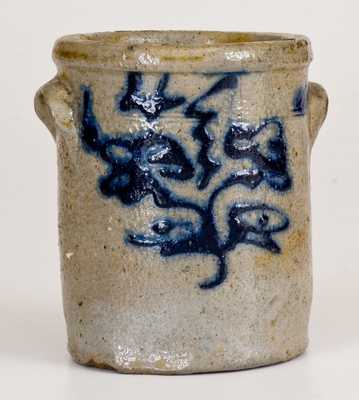 Fine Miniature Ohio Stoneware Jar with Slip-Trailed Floral Decoration
