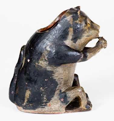 Exceedingly Rare and Important American Redware Figural Cat-with-Mouse Flowerpot
