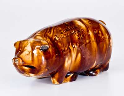 Very Rare Rockingham-Glazed Anna Pottery Pig Bottle