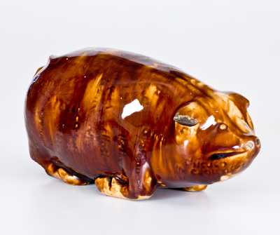 Very Rare Rockingham-Glazed Anna Pottery Pig Bottle