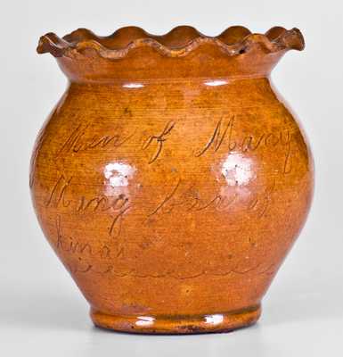 Important George Kline, Harrisonburg, Virginia, 1826 Redware Sugar Bowl