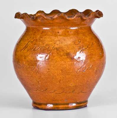 Important George Kline, Harrisonburg, Virginia, 1826 Redware Sugar Bowl