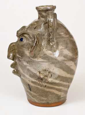 Double-Handled B.B. CRAIG / VALE, N.C. Stoneware Face Jug with Swirled Clay