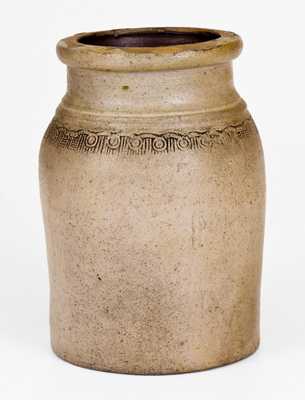 Rare Morgantown, WV Stoneware Canning Jar with Coggled Decoration