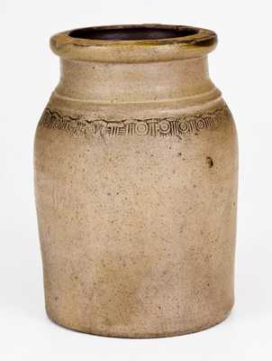 Rare Morgantown, WV Stoneware Canning Jar with Coggled Decoration