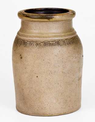 Rare Morgantown, WV Stoneware Canning Jar with Coggled Decoration