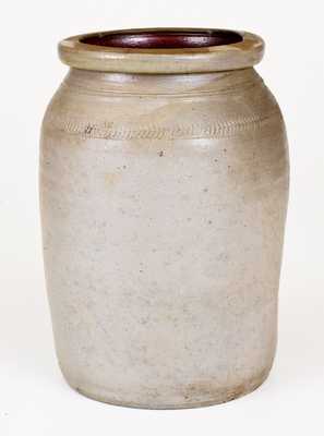 Rare Morgantown, WV Stoneware Jar with Coggled Decoration