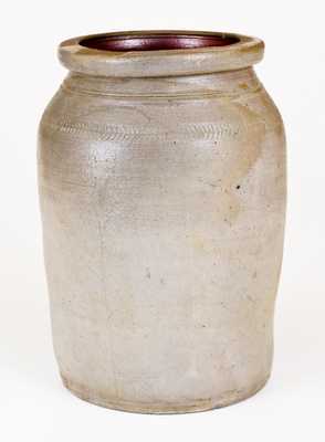 Rare Morgantown, WV Stoneware Jar with Coggled Decoration