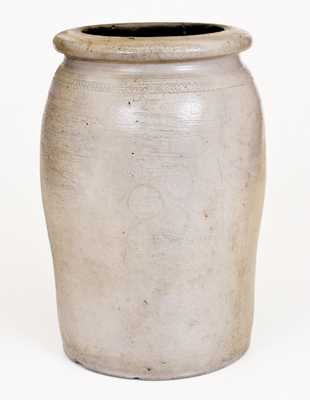 Rare 1 Gal. Morgantown, WV Stoneware Jar with Coggled Decoration