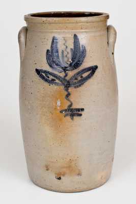 Rare SAWYER & SMITH / AKRON, OH Stoneware Churn with Floral Decoration