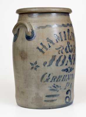 3 Gal. HAMILTON & JONES / GREENSBORO, PA Stoneware Jar
