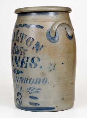 3 Gal. HAMILTON & JONES / GREENSBORO, PA Stoneware Jar