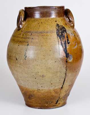 Three-Gallon BOSTON Stoneware Jar with Iron-Oxide Decoration, early 19th century