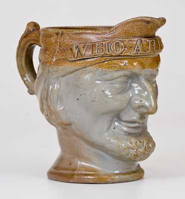 Unusual English Stoneware Face Pitcher Inscribed 