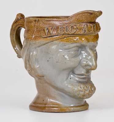Unusual English Stoneware Face Pitcher Inscribed