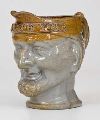 Unusual English Stoneware Face Pitcher Inscribed 