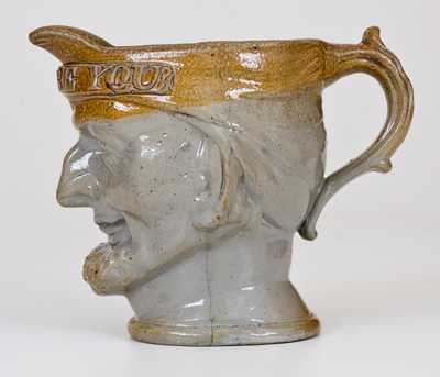 Unusual English Stoneware Face Pitcher Inscribed 