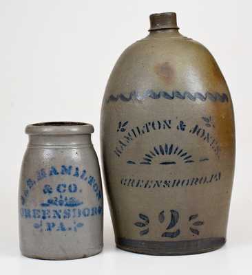 Lot of Two: HAMILTON & JONES / GREENSBORO, PA Jug, JAS. HAMILTON & CO. Jar