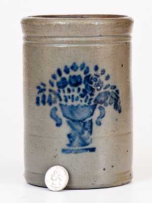 Small-Sized Western PA Stoneware Canning Jar w/ Stenciled Flowering Urn Decoration