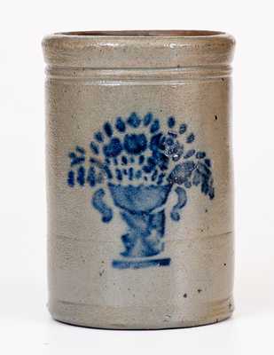Small-Sized Western PA Stoneware Canning Jar w/ Stenciled Flowering Urn Decoration