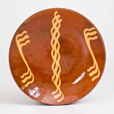 Pennsylvania Redware Plate with Yellow Slip Decoration