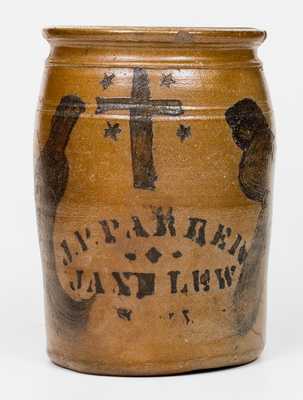 Fine J. P. PARKER / JANE LEW Stoneware Jar w/ Stenciled Cross