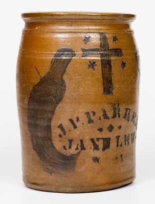 Fine J. P. PARKER / JANE LEW Stoneware Jar w/ Stenciled Cross