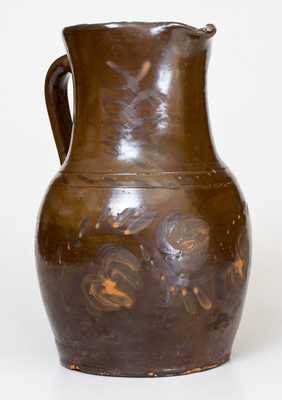 Fine Western PA Stoneware Pitcher w/ Brown-Slip Floral Decoration over Albany Slip