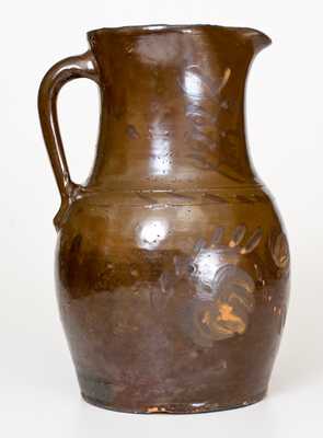 Fine Western PA Stoneware Pitcher w/ Brown-Slip Floral Decoration over Albany Slip