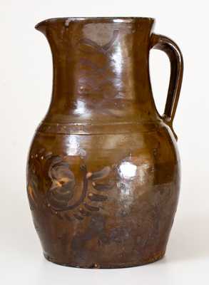 Fine Western PA Stoneware Pitcher w/ Brown-Slip Floral Decoration over Albany Slip