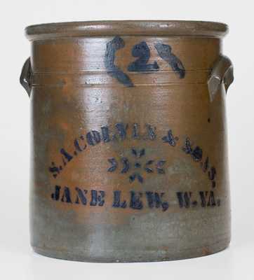 Rare 2 Gal. S. A. COLVIN & SONS / JANE LEW, W.VA Stoneware Jar