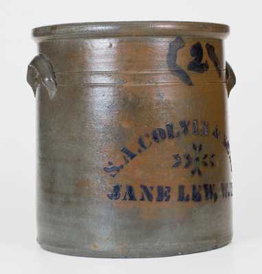Rare 2 Gal. S. A. COLVIN & SONS / JANE LEW, W.VA Stoneware Jar