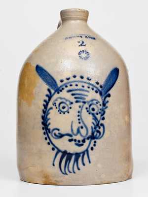 Outstanding CORTLAND, New York Stoneware Jug with Devil Face Decoration
