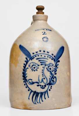 Outstanding CORTLAND, New York Stoneware Jug with Devil Face Decoration