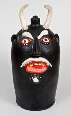 Monumental BROWN POTTERY / ARDEN, NC Stoneware Painted Devil Face Jug