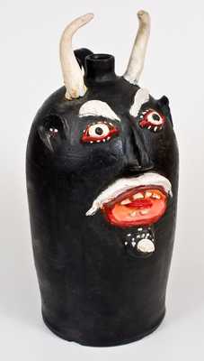 Monumental BROWN POTTERY / ARDEN, NC Stoneware Painted Devil Face Jug